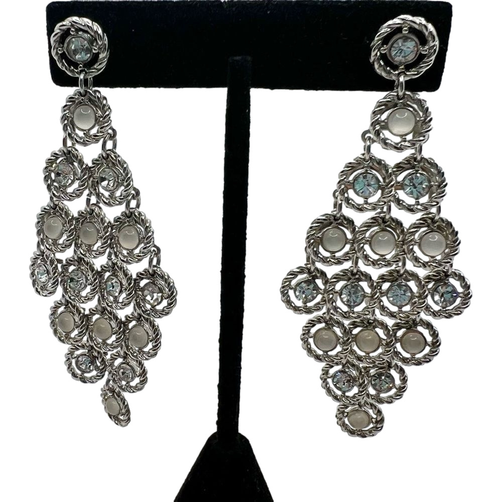 Silver gem elegant dangle statement earrings